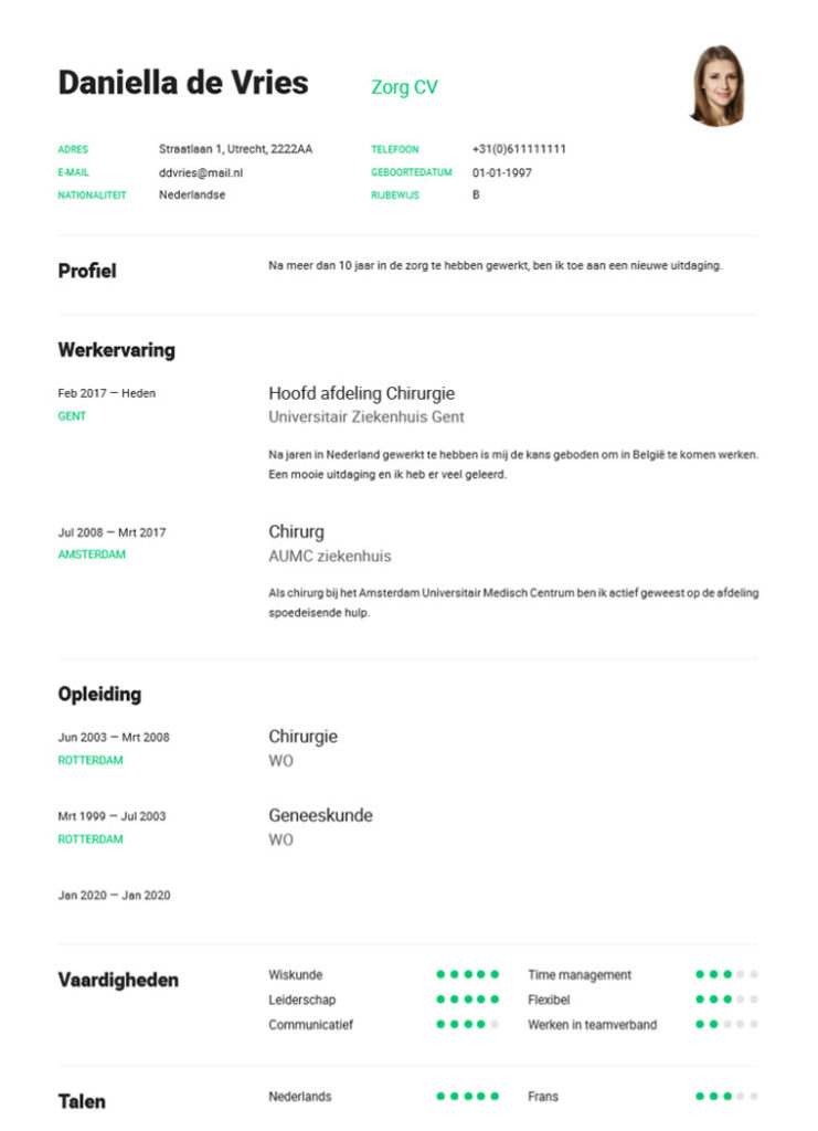Aan de overkant Ontspannend paspoort Voorbeeld Cv Zorg - Gratis Downloaden in Word & PDF - Perfectcv.nl