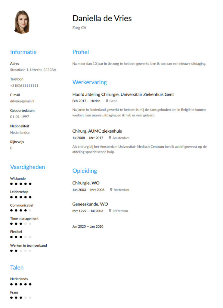 Voorbeeld Cv Zorg Gratis Downloaden In Word Pdf Perfectcv Nl